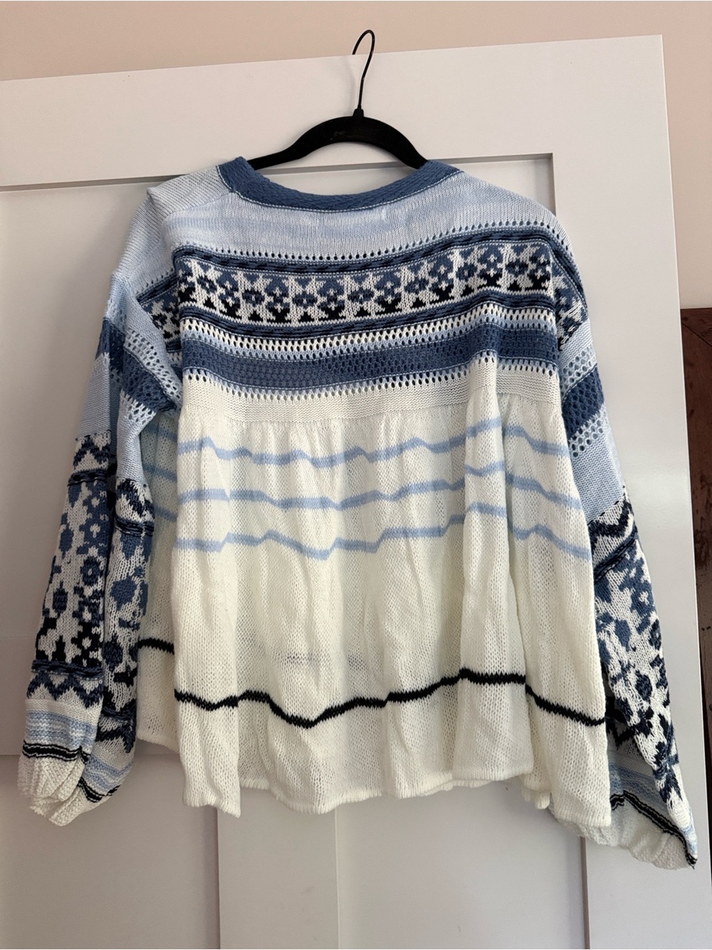 Altar’d State NWOT Fair Isle Pointelle Blue & Ivory Cropped Sweater - Picture 6 of 6